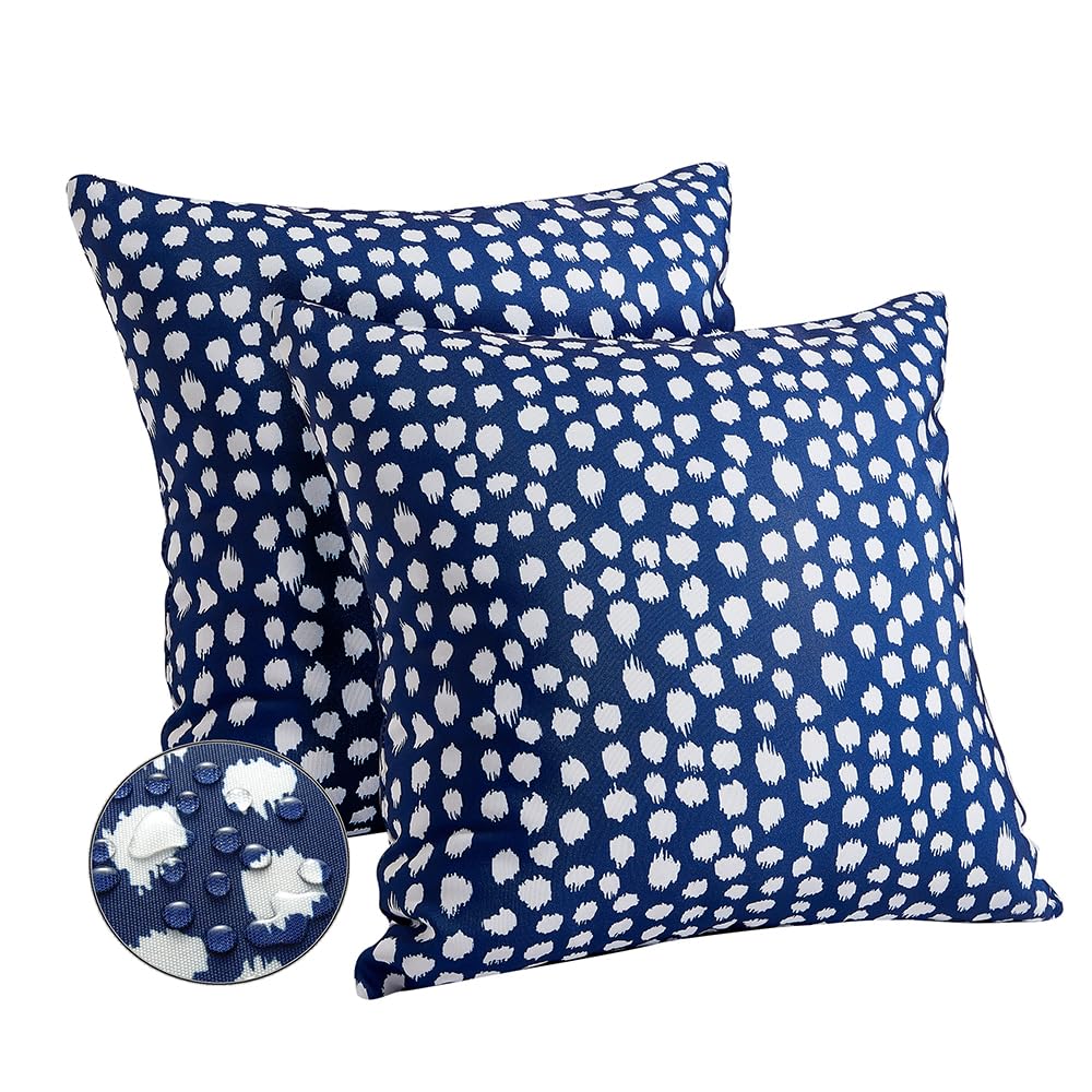 Allorry Outdoor Pillow Covers 18x18 Set of 2 Boho Design Blue Polka Dot Decorations Pillows Summer Outdoor Waterproof Patio Furniture Garden Porch Sofa Bed Cushion Covers Home Decor JB002-C18