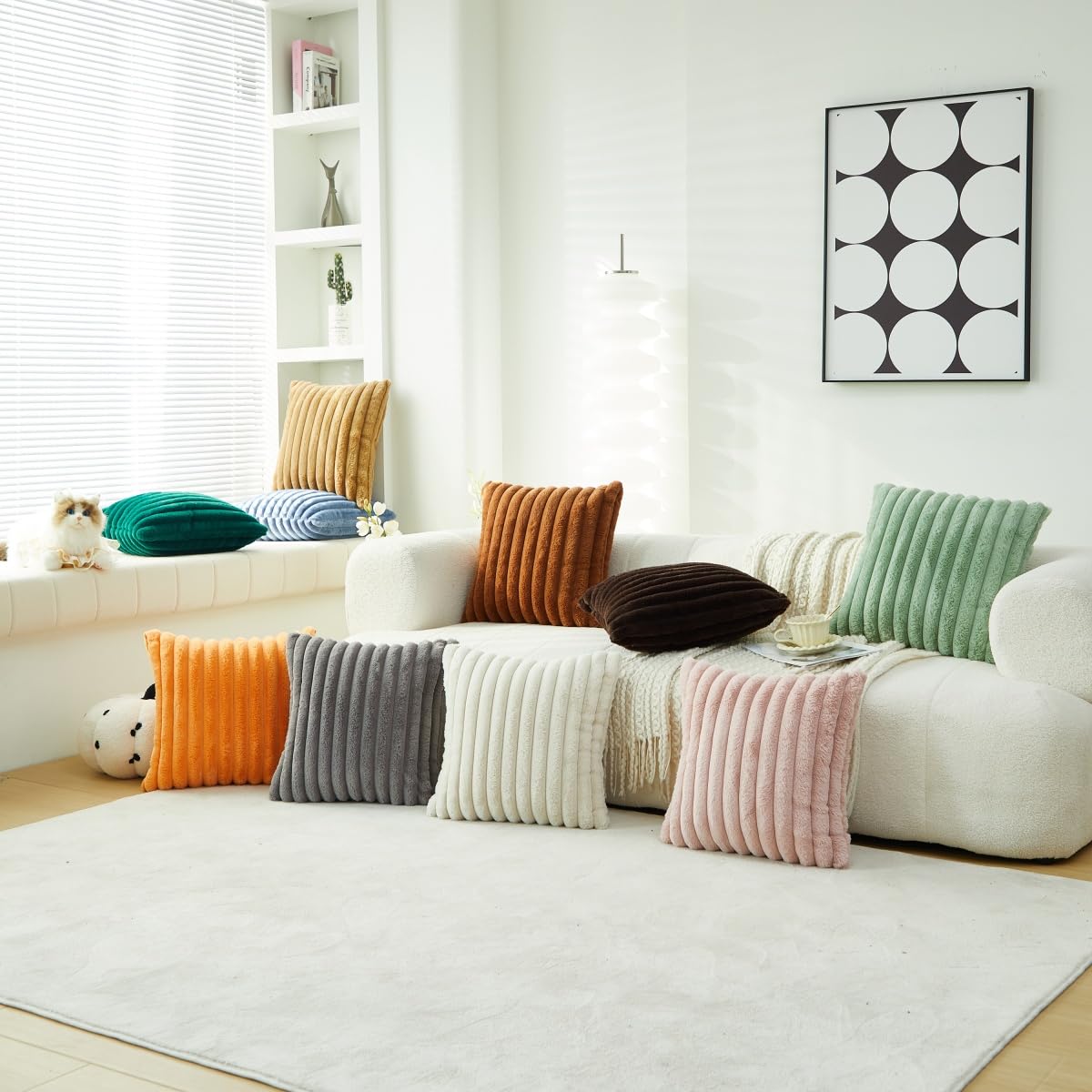 Sunday Praise Double-Sided Faux Fur Plush Throw Pillow Covers 18x18 Inch Set of 2 Dark Brown Striped Decorative Pillow Cases Soft Luxury Cushion Cases for Couch Sofa Living Room Décor