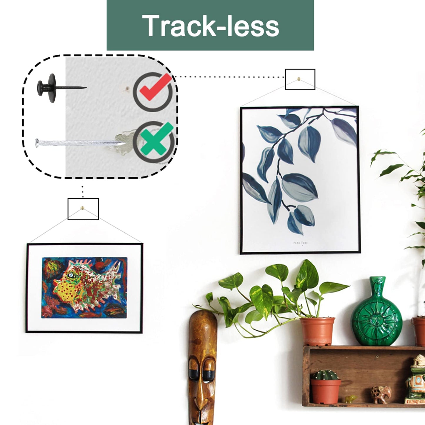 30 PCS Push Pins Picture Hangers Wall Hooks, Double Headed Thumb Tacks for Wall Hangings, Renter Friendly Decor Small Picture Frame Hangers for Drywall Cork Board Home Office Photo Decorations(Black)