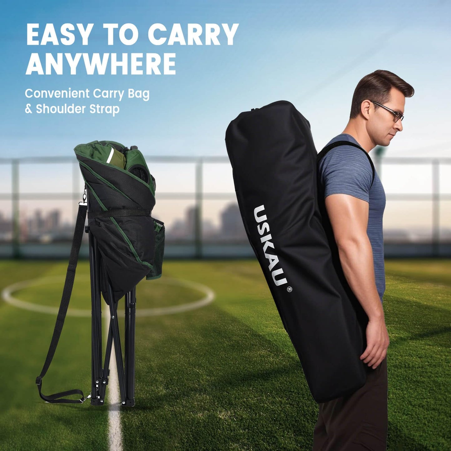 USKAU Oversized Camping Chair for Large Adults Heavy Duty 400 lbs Capacity, Comfortable Padded Folding Lawn Chair with Back & Headrest Support and Cup Holder, Portable Outdoor Chair with Carry Bag