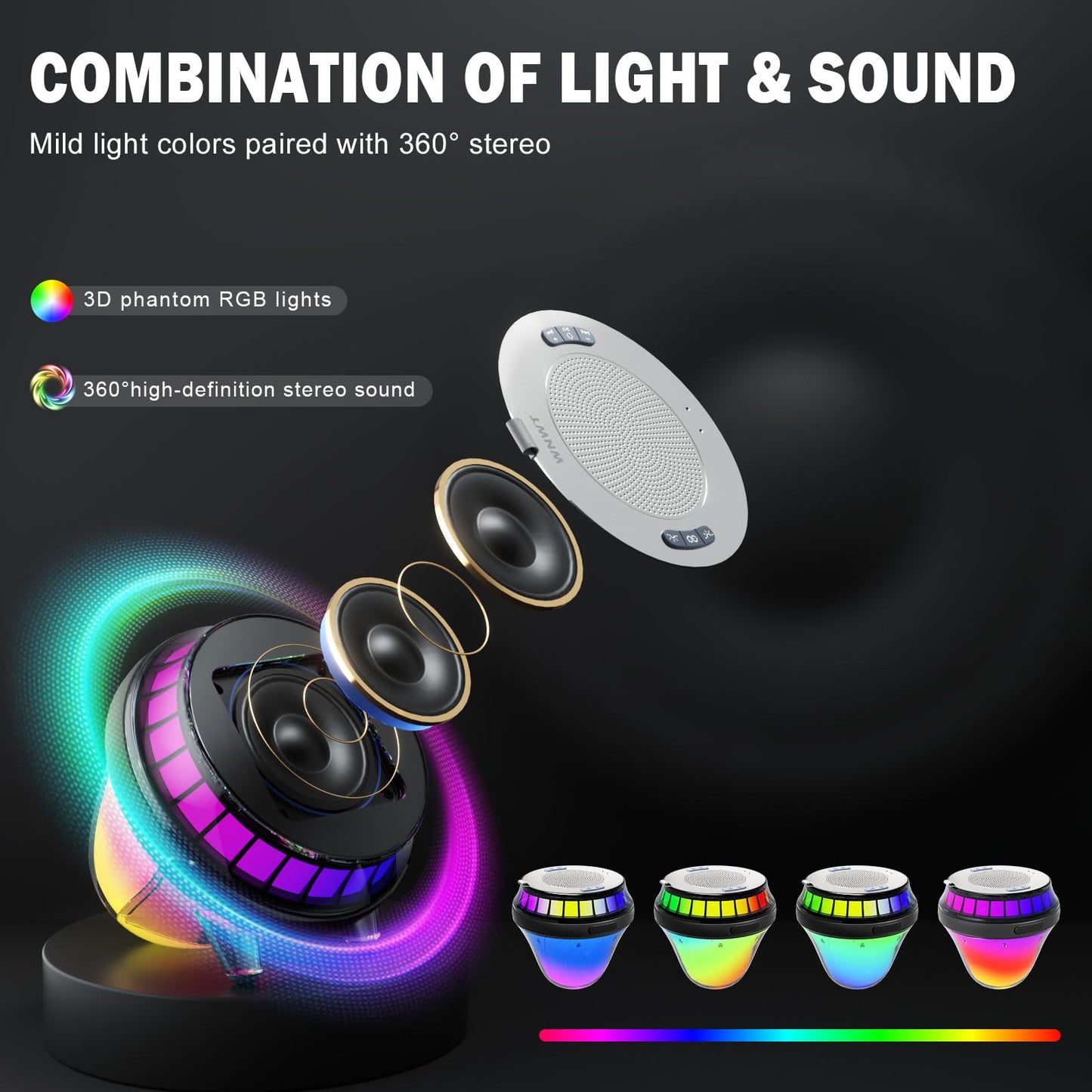 WNWT Floating Speaker for Pool, IPX7 Waterproof Floating Hot Tub Speaker with Colorful Lights, 15W Stereo Loud Sound, TWS, Portable, Wireless Party Gifts for Shower, Spa, Beach