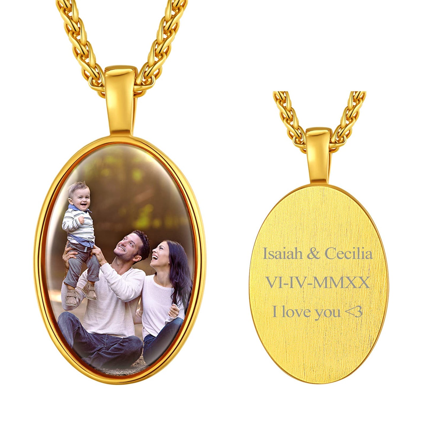 FindChic Creative Photo Necklace Personalized for Men Women Dog Tag/Square/Round/Angel Wing/Cat/Oval Shaped Stainless Steel/18K Gold Plated Picture Pendant Custom Text Memorial Jewelry, with Gift Box