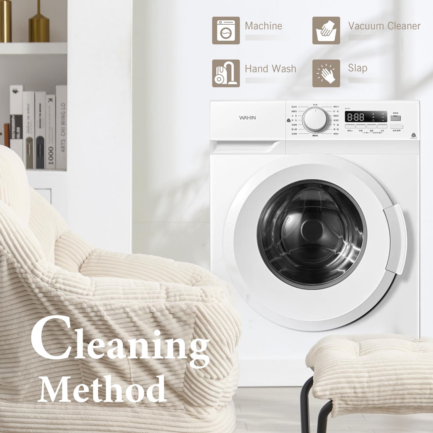 HOMEFUN Lazy Chair with Ottoman Bedroom Chairs for Adults Modern Lounge Accent Chair with Armrests, Ergonomic Footrest for Small Spaces, Comfy Reading Chair for Living Room, Bedroom, Office White