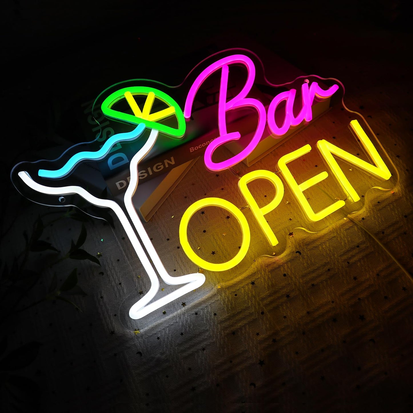 PMCVYH Bar Open Sign for Business, Neon Open Sign, USB Dimmable Cocktails Neon Lights for Beer Bar Coffee Cafe Home Pub Man Cave Stores Hotel Party Window Wall Decor Restaurant