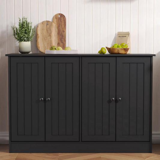 Furnify Sideboard Buffet Cabinet with Storage, 47" W Kitchen Storage Cabinet with 4 Doors, Modern Farmhouse Coffee Bar Station Wood Kitchen Table for Living Room Dining Room, Black