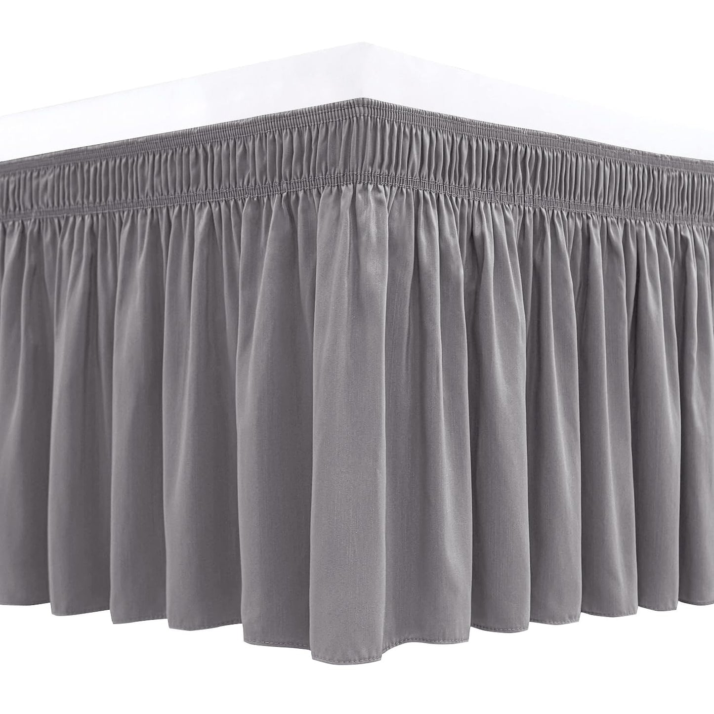 Biscaynebay Wrap Around Bed Skirts for Queen Size Beds Long Drop of 18", Silver Grey Adjustable Elastic Dust Ruffles Easy Fit Wrinkle Resistant Silky Luxurious Fabric Machine Washable