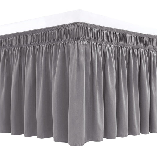 Biscaynebay Wrap Around Bed Skirts for Queen Size Beds Long Drop of 18", Silver Grey Adjustable Elastic Dust Ruffles Easy Fit Wrinkle Resistant Silky Luxurious Fabric Machine Washable