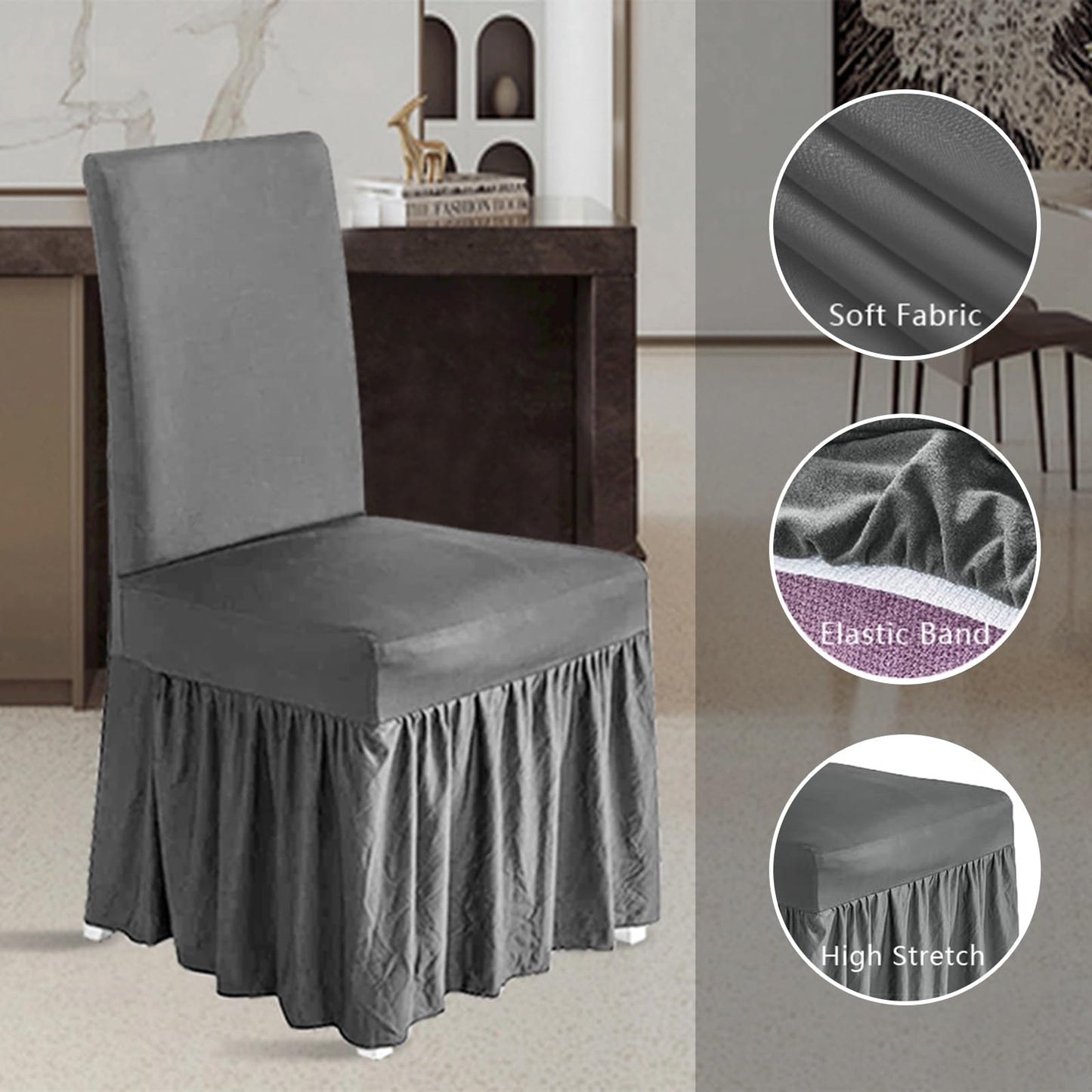 molasofa Chair Covers for Dining Room Set of 2 Stretch Chair Slipcovers with Skirt for Kitchen Seat Protectors Wedding Banquet Decor Kids Pets Spandex Fabric Washable (2pcs, Light Grey)