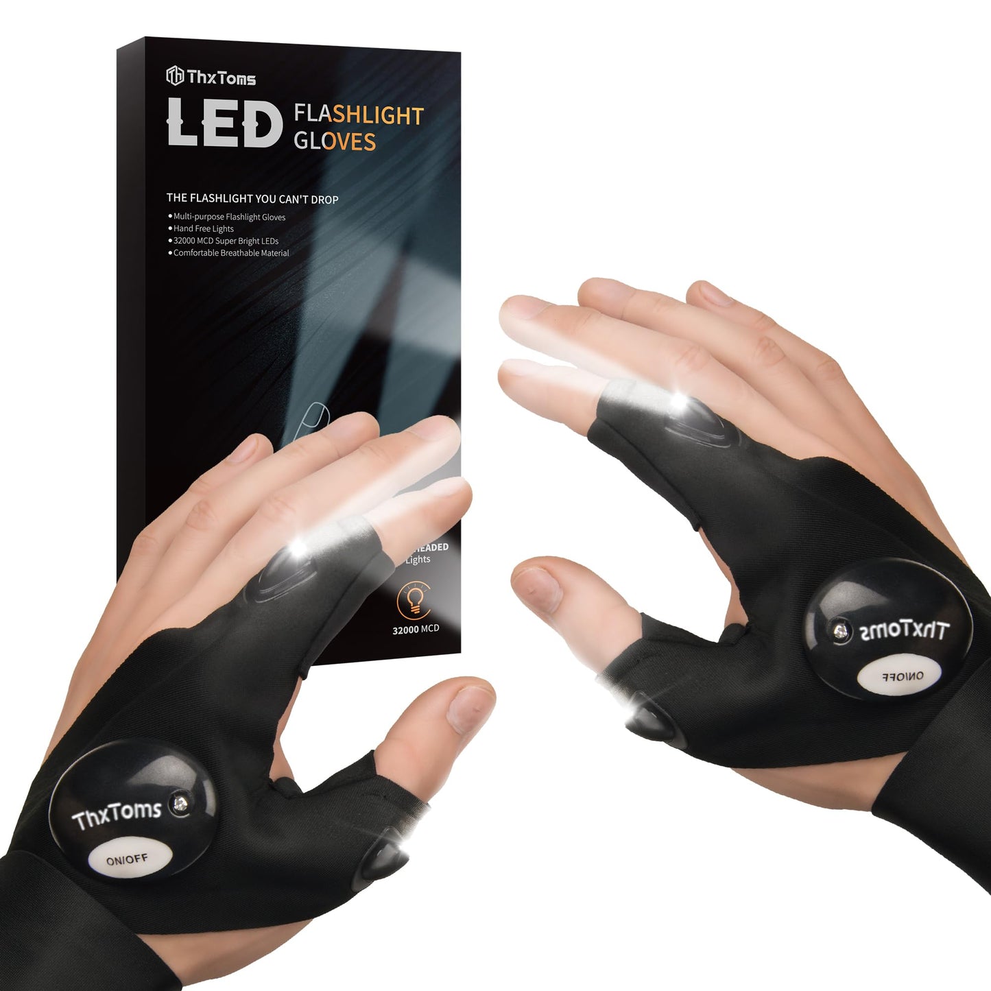 ThxToms LED Flashlight Gloves,Stocking Stuffers Gifts for Men Dad Him,Christmas Birthday Gifts for Dad Father Husband, Cool Gadgets Tools Finger Lights Waterproof for Repairing Fishing,Camo