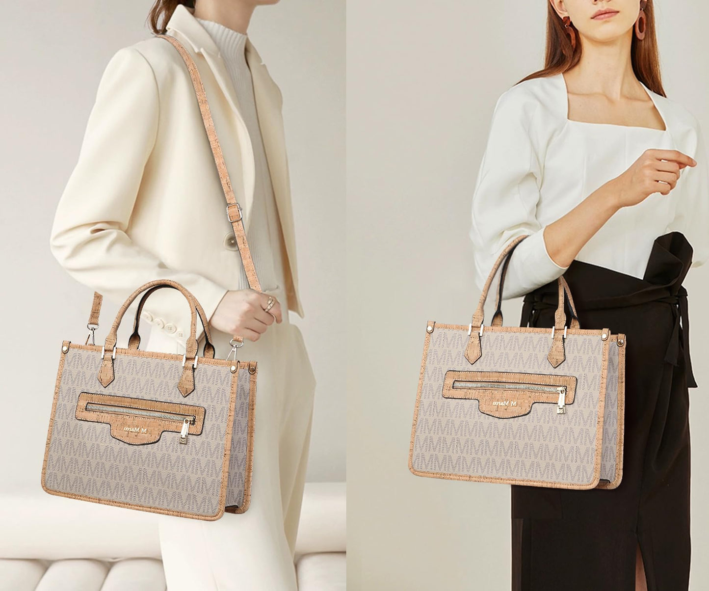 MKP Tote Bag for Women Medium Signature Monogram Satchel Handbags Purses Top Handle Shoulder Bags Wristlet Wallet Set 2pcs