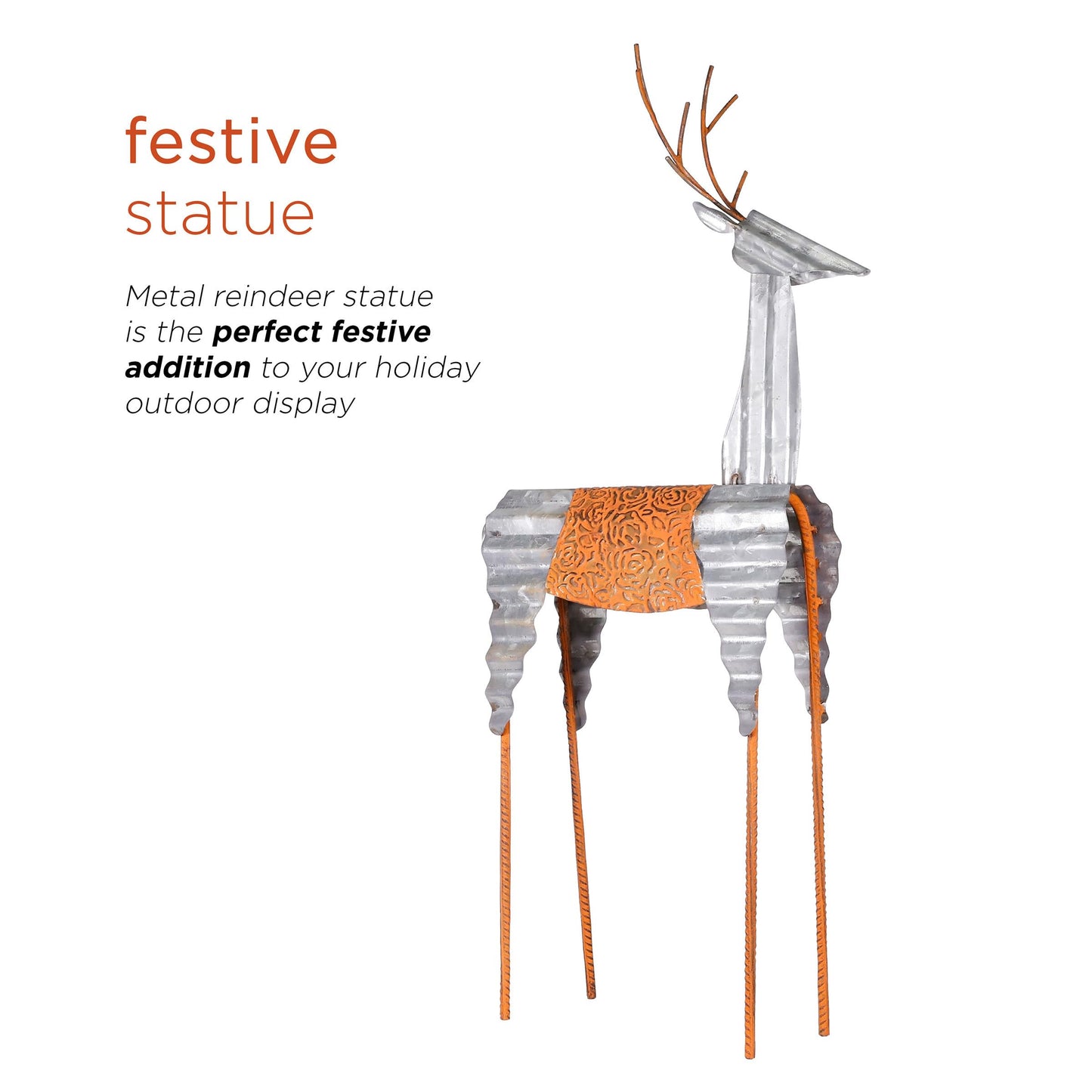 Alpine Corporation 30" H Outdoor Metal Rustic Standing Reindeer Lawn Christmas Holiday Decoration, Christmas Decoration