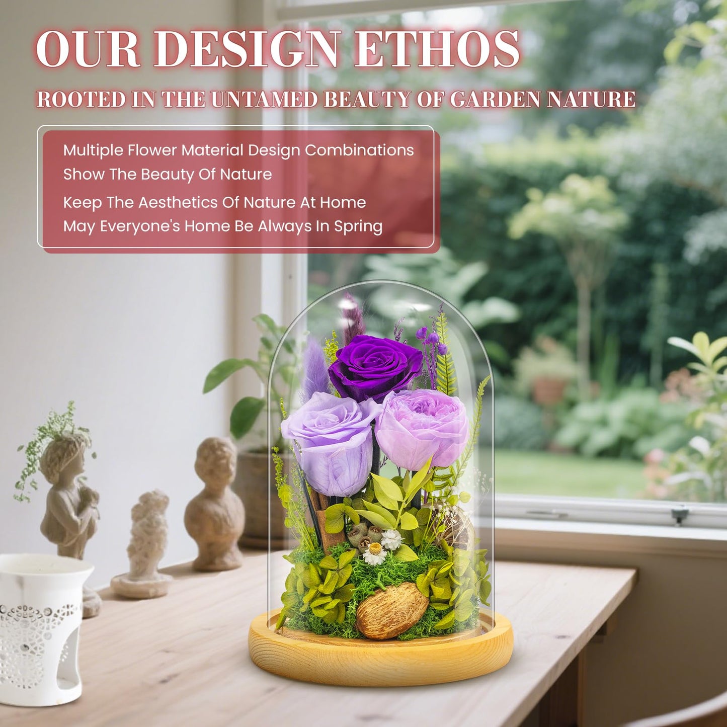 Preserved Flowers Gifts for Women Eternal Rose In Glass Dome Light Up Flower Real Rose Eternal Flowers for Decoration Long Lasting Forever Preserved Glitter Roses Unique Gift on All Occasions(Purple)