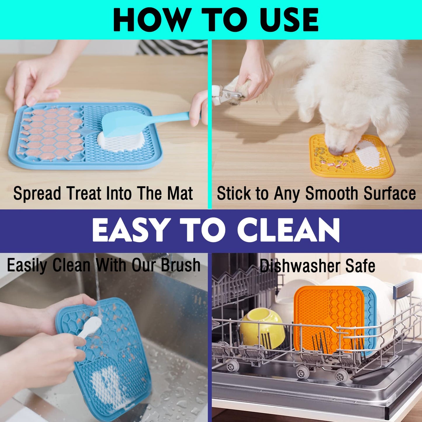 Kwispel Dog Licking Mat, 3 Pcs Large Licking Mat for Dogs with Suction for Anxiety, Peanut Butter Dog Licking Mat Slow Feeder Dispensing Treater Lick Pad for Dogs Cats Grooming Bathing and Training