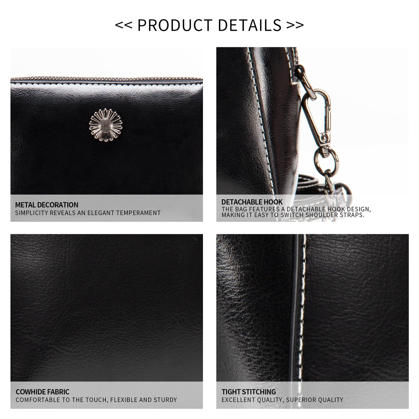 Designer Leather Small Crossbody Bags Purses for Women Cell Phone Bag Soft Women's Shoulder Handbags Gifts for Women (H-Black)