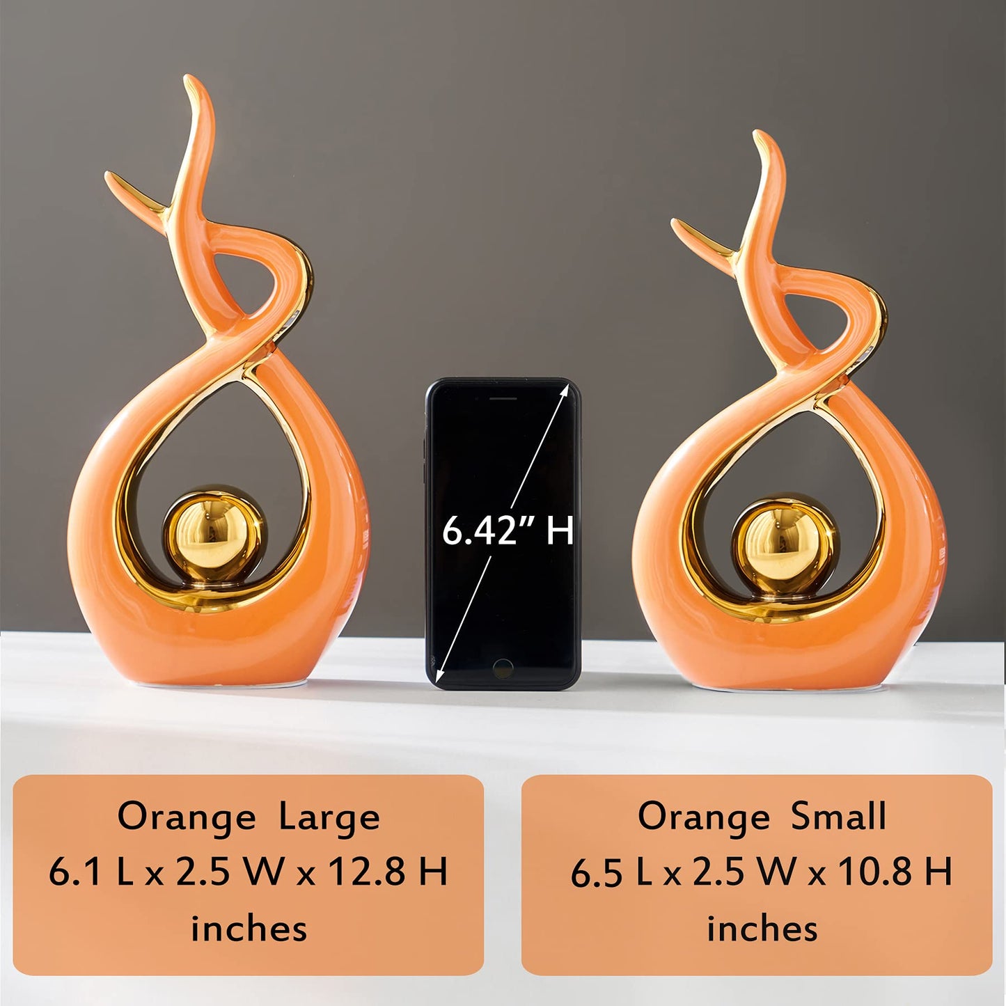 FJS Home Decor Modern Art Ceramic Statue, Orange Coffee Table Decor, Hous Decorations for Living Room Dining Room Table Centerpiece Bookshelf (12.2" H)