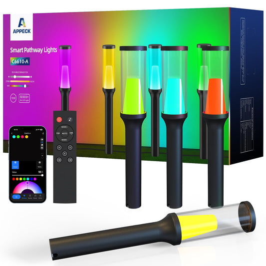 APPECK Pathway Lights Outdoor 800LM, RGBCW Low Voltage Landscape Lighting, Smart APP and Alexa Control, IP65 Waterproof, Color Changing Walkway Lights for Garden, Yard, Patio, Christmas, 4 Pack