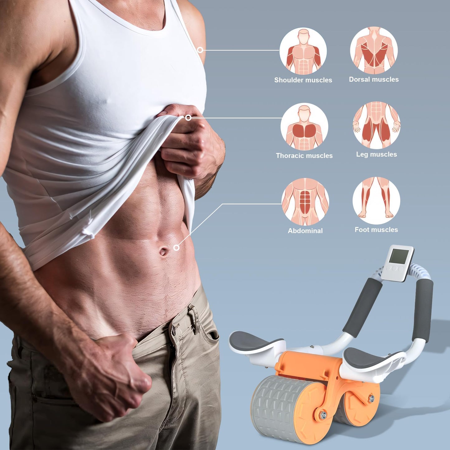 Bersauji 2023 New Ab Roller Wheel with Knee Mat &Timer, Automatic Rebound Abdominal Wheel, Ab Abdominal Exercise Roller with Elbow Support, Abs Workout Equipment Ab Exercise Roller for Women Men