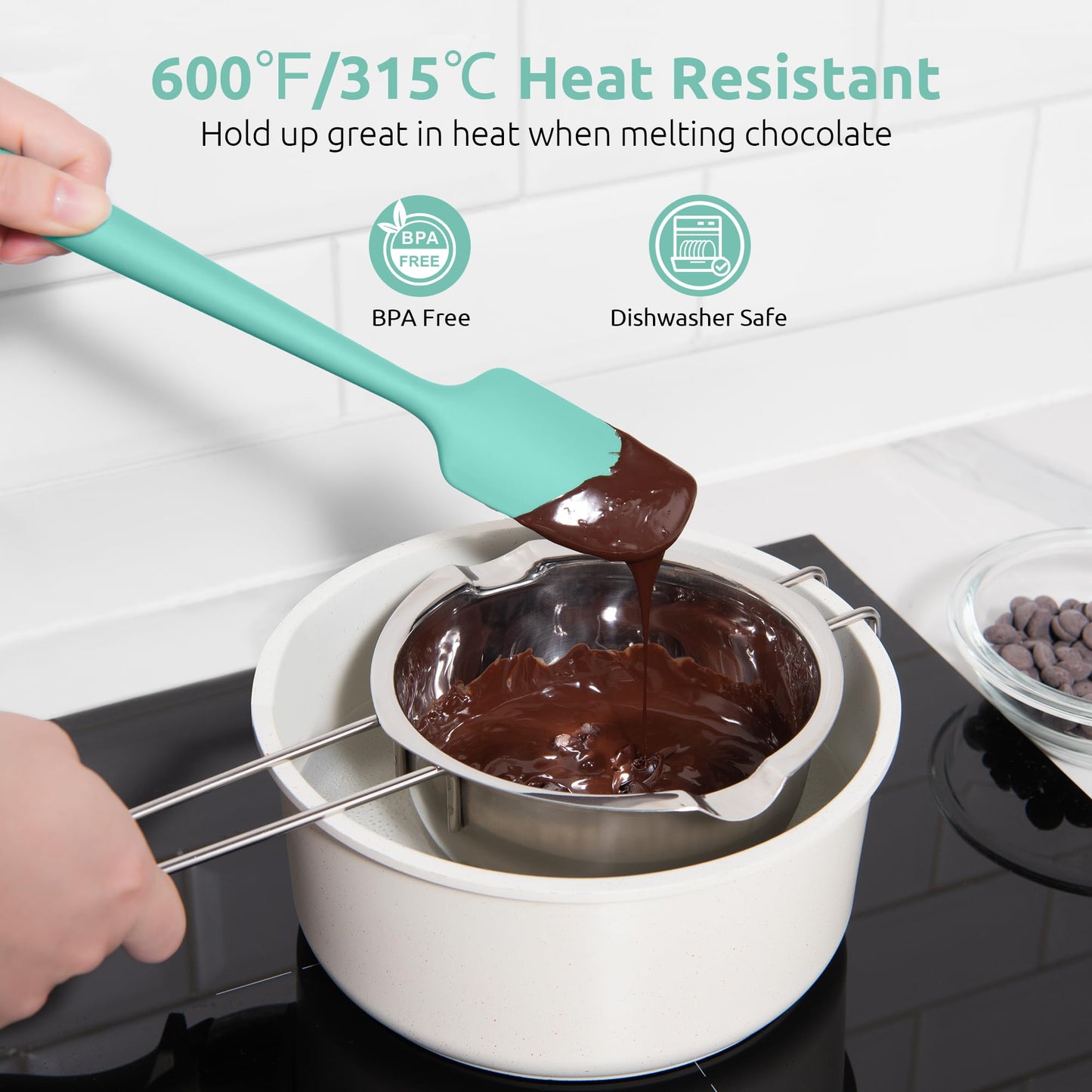 U-Taste Small Mini Silicone Spatula: 9×2inch 600ºF Heat-Resistant Food-Grade Jar Scraper for Kitchen Use, Non-Stick Seamless Flexible Baking Utensil for Mixing, Scraping Jam in Bowl or Cup (Aqua Sky)