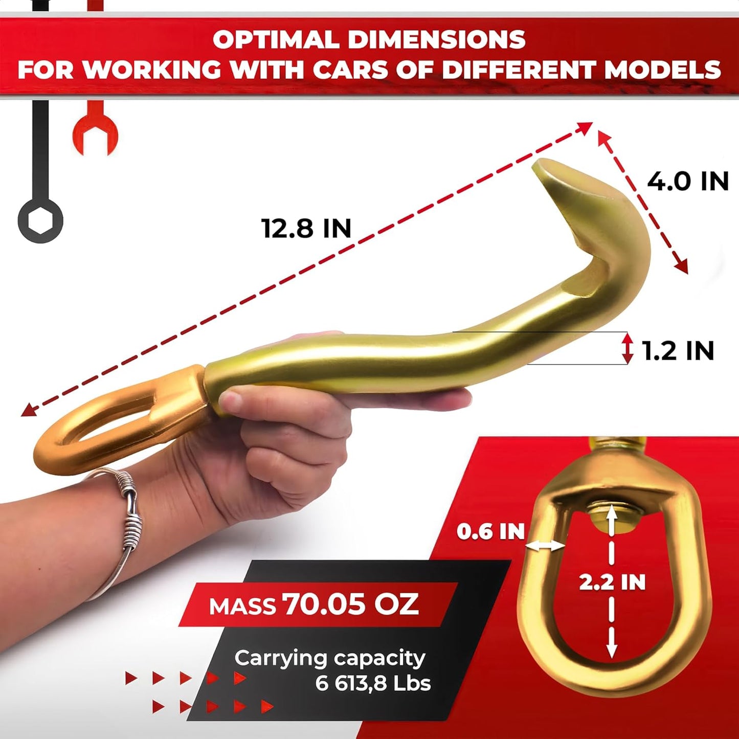 Car Frame Puller Hook 12.8x4", 3000Kg Carrying Capacity - Rust-Free & Durable Shape, Strong Fixation - Frame Puller Auto Body Repair Tools, Auto Body Tools and Equipment for Garage or Repair Shop Use