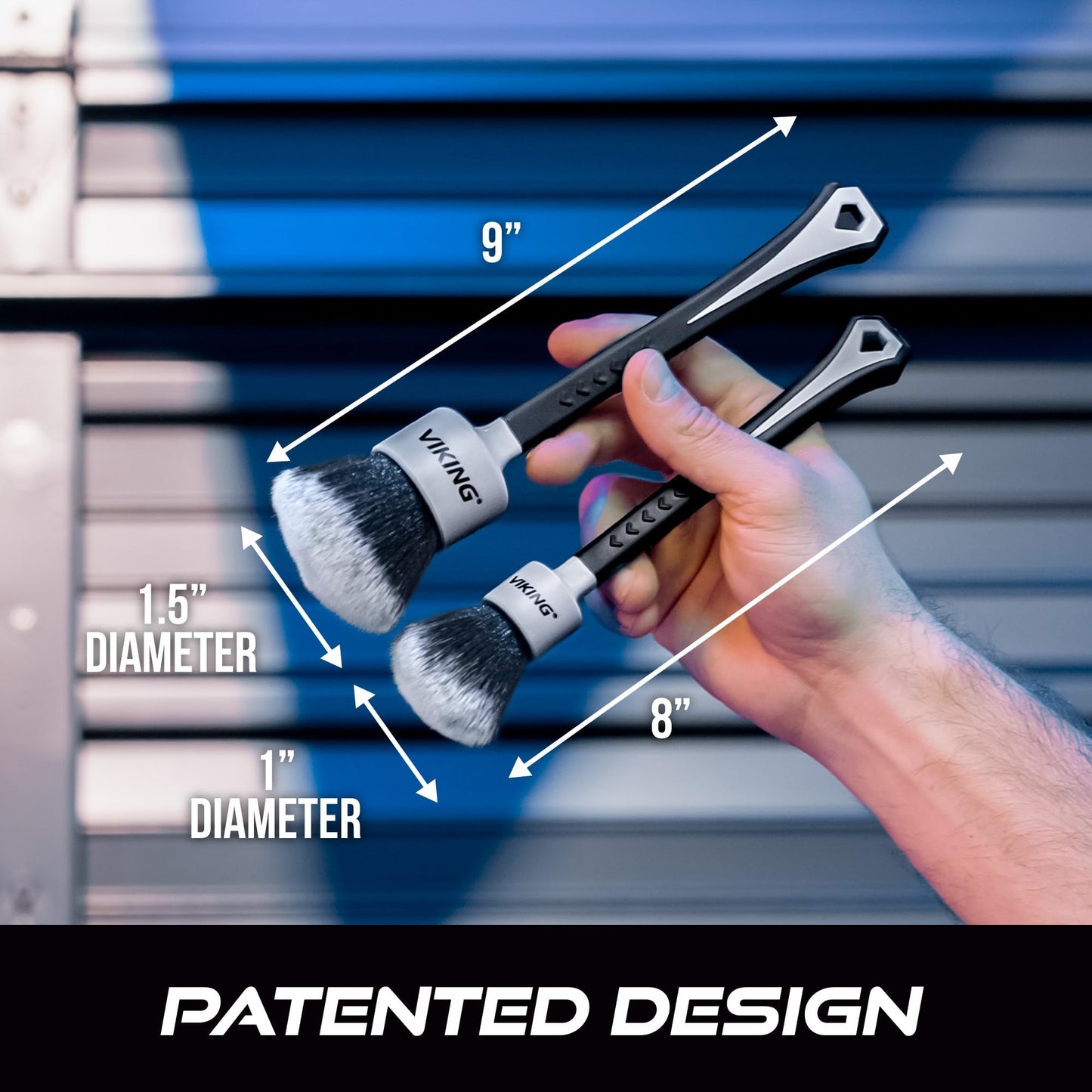 VIKING Car Detailing Brush Set for Car Cleaning Kit, Super-Soft Bristles for Interior Detail, Black/Grey, Includes Medium 1 Inch Diameter and Large 1.5 Inch Diameter Brush Heads, 2 Pack