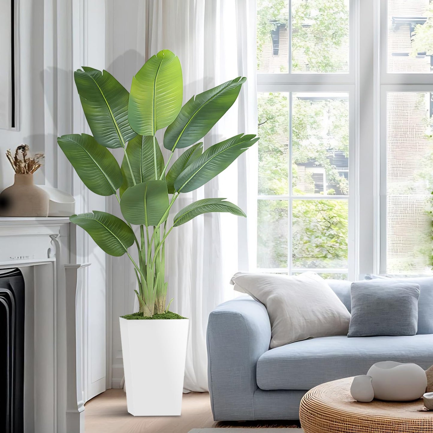 Lifelike Bird of Paradise Artificial Plant 6ft Faux Banana Leaf Tree with White Tall Planter for Home Decor - Perfect Indoor Silk Floor Plant for Living Room, Office, and Bedroom Ambiance Enhancement