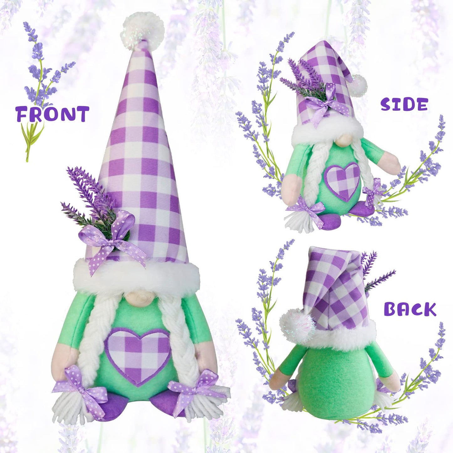KnomeKo Lavender Gnomes Decor,Spring Purple Gnome Decorations for Home,Lavender Flower, Summer Tiered Tray Decor,Gnome Gifts for Woman