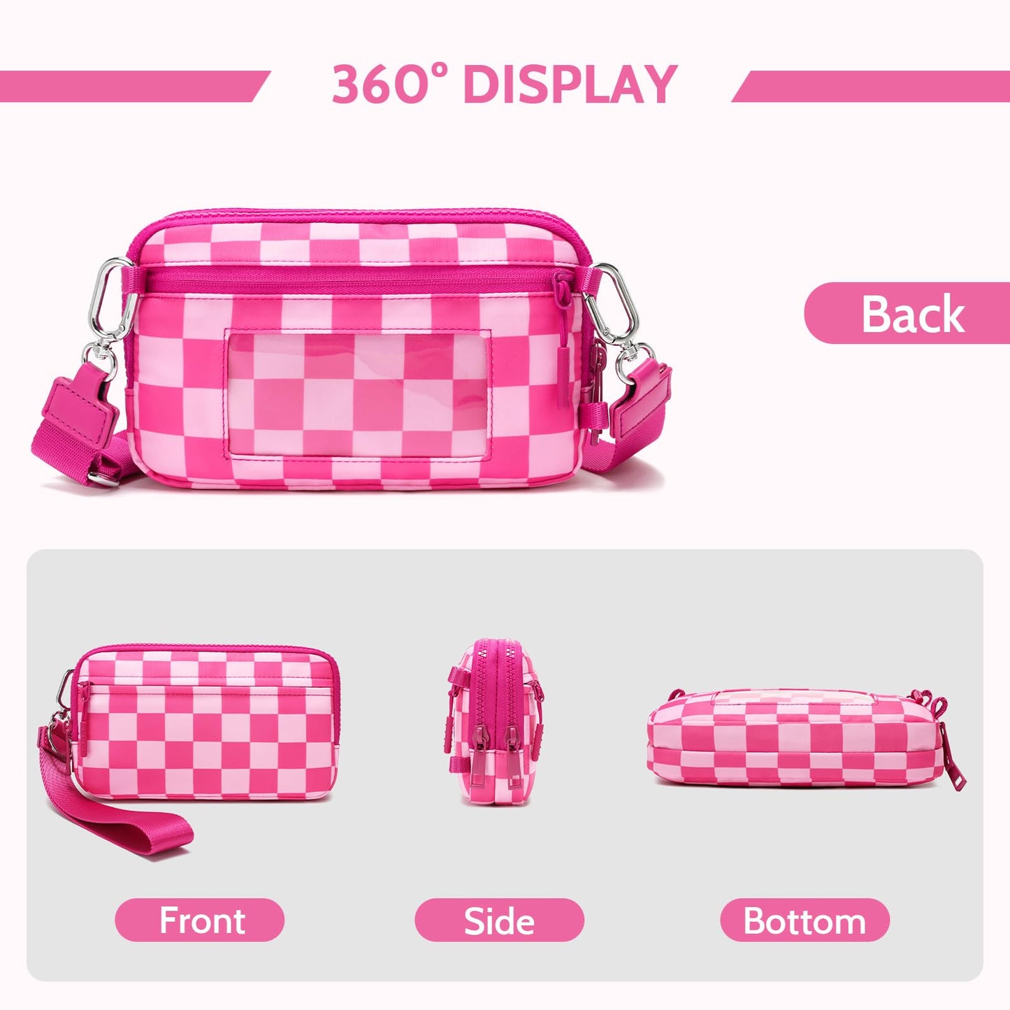 FODOKO Wristlet wallets for women Nylon Quilted Wallet with 4 Zippers,Travel Credit Card,Holder Cell Phone Organizer,coin purse (rose red)