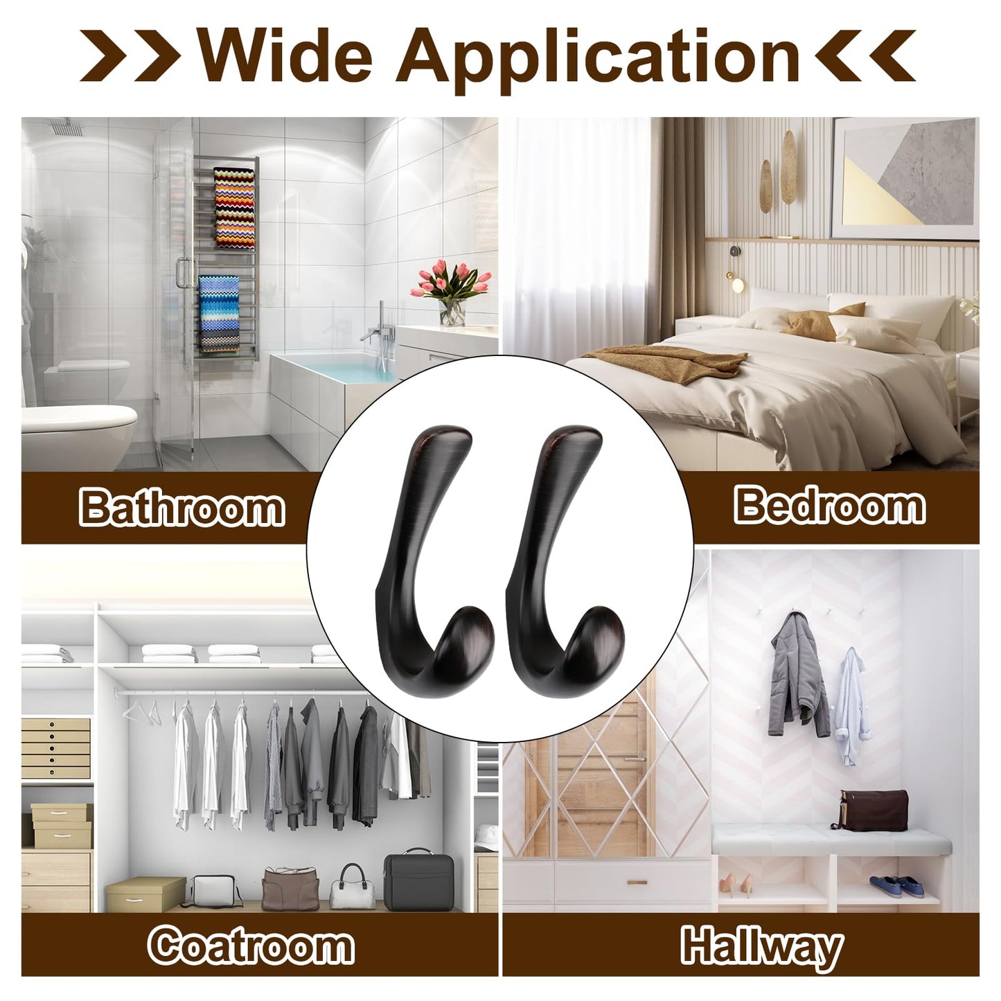 Metaliby 4 Pack Towel Hooks for Bathrooms Wall Mounted, Oil Rubbed Bronze Bathroom Hooks for Towels, Robe & Towel Hook for Wall, Modern Bath Towel Hook