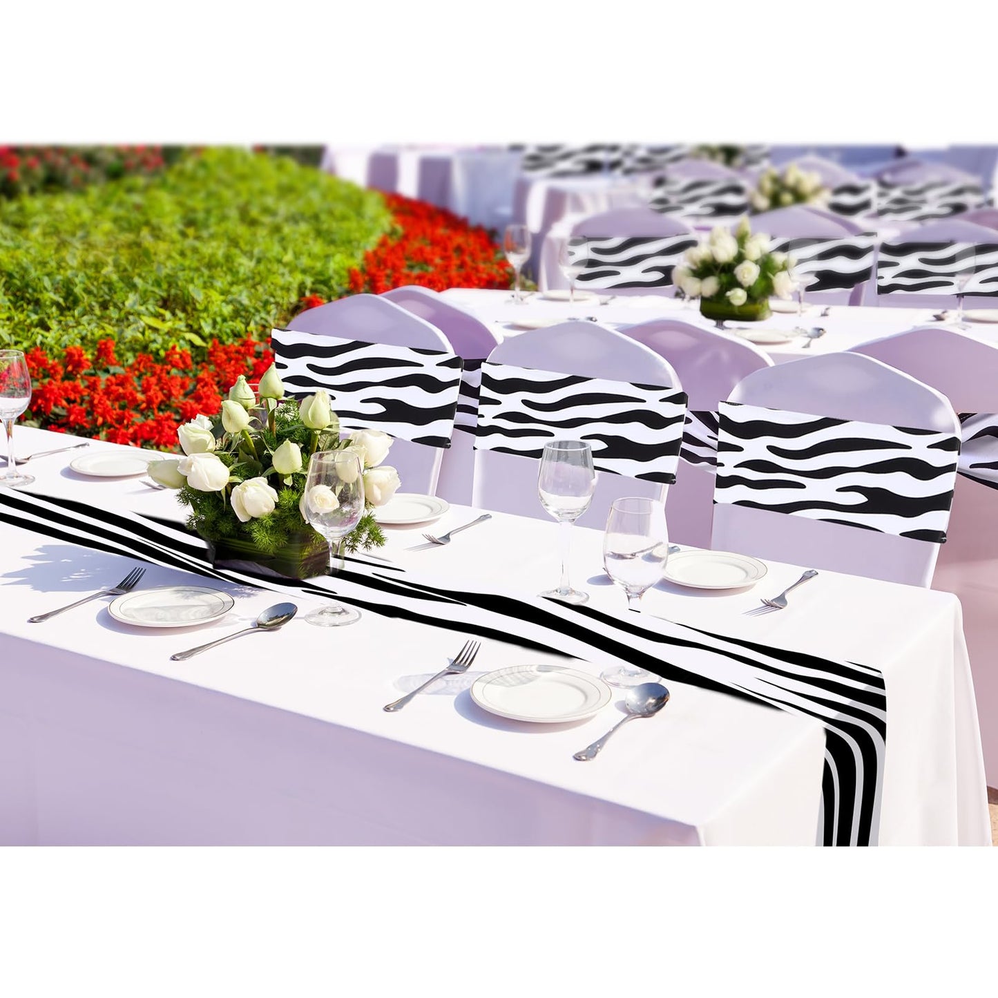 Newwiee 36 Pcs Spandex Chair Bands Animal Print Elastic Chair Sashes Bow Polyester Chair Cover Bands Ties Without Buckle for Animal Safari Jungle Theme Party Birthday Decor (Zebra Stripe)