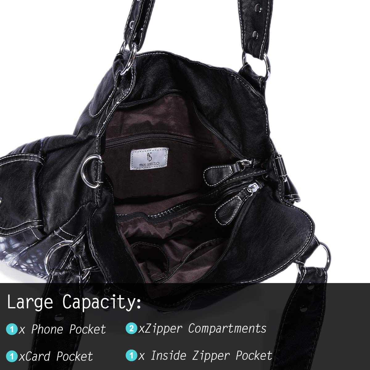 Angel Barcelo Women Handbags Ladies Purse CrossBody Shoulder Bag Designer Tie Dye Satchel Fashion Totes for Girl Black