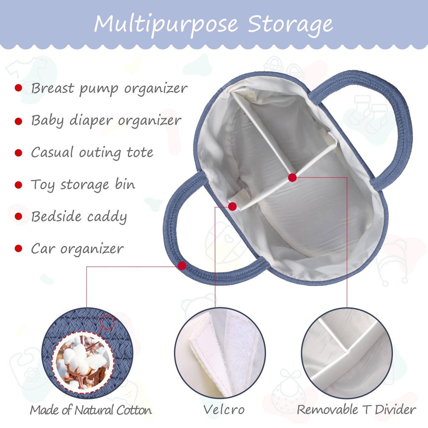 COMSE Baby Diaper Caddy Organizer, Car Caddy, Diaper Change Organizer, Gift Baskets Empty, Portable Tote Bag with Divider, Baby Shower Gifts Newborn Essentials Registry Must Have, Folkstone Gray