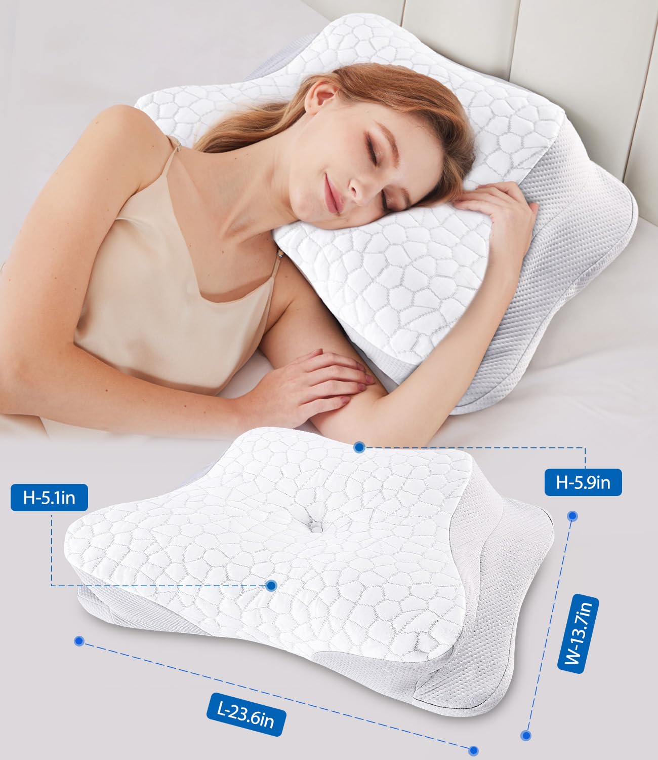 SUPA MODERN Cooling Cervical Neck Pillow for Sleeping, Contour Cool+ Side Sleeper Pillow for Adults, Ergonomic Memory Foam Orthopedic Neck Pain Relief, Stomach Sleeping with Luxury Cool Cover