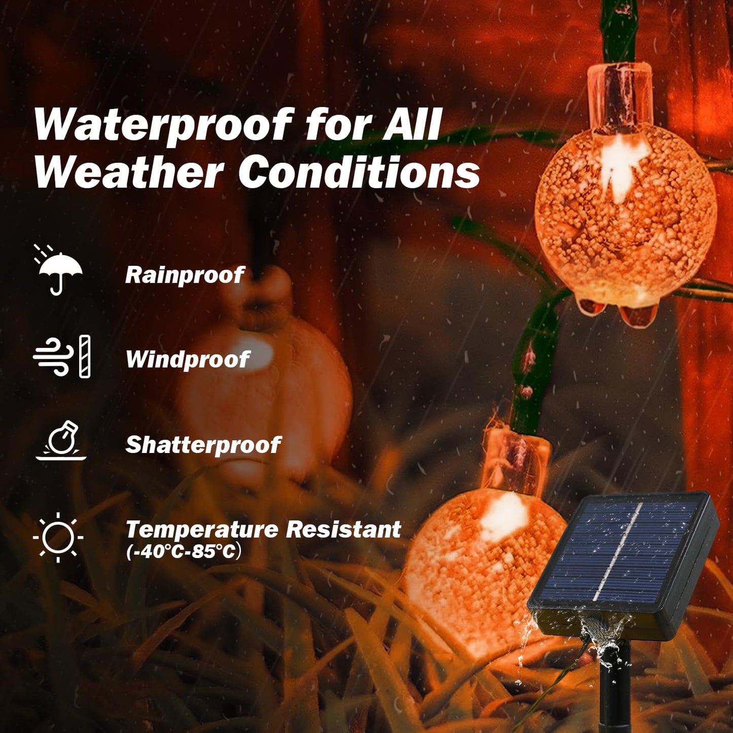 USOKYO Solar Lights Outdoor Waterproof, 2 Pack Total 120LED 72FT Solar String Lights for Outside with 8 Modes, Outdoor String Lights Crystal Globe Patio Lights for Garden Yard Party Decor (Orange)