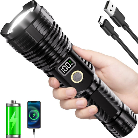 Flashlights High Lumens Rechargeable, 2000LM LED Super Bright Flash Light, Zoomable Linternas with LCD Digital Display, 5 Mode, Waterproof, Powerful Tactical Flashlight for Emergencies Camping Gift