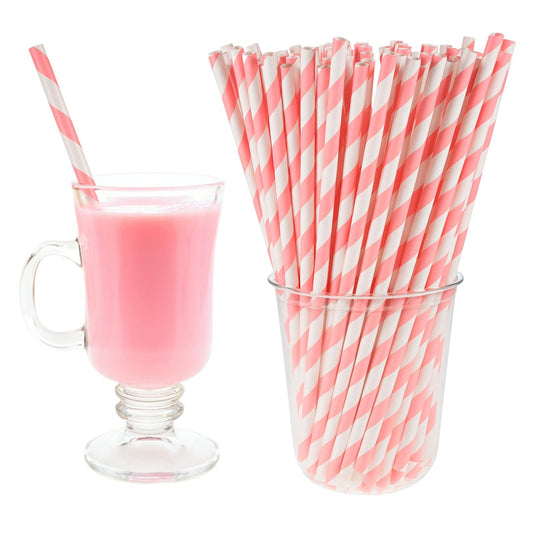 Paper Straws, 100 Pcs Pink Striped Straws, 7.8 Inch Disposable Flexible Party Drinking Straw for New Year Birthday Wedding Cocktail Milkshake Coffee Juice Cold Drinks, Party Decorations