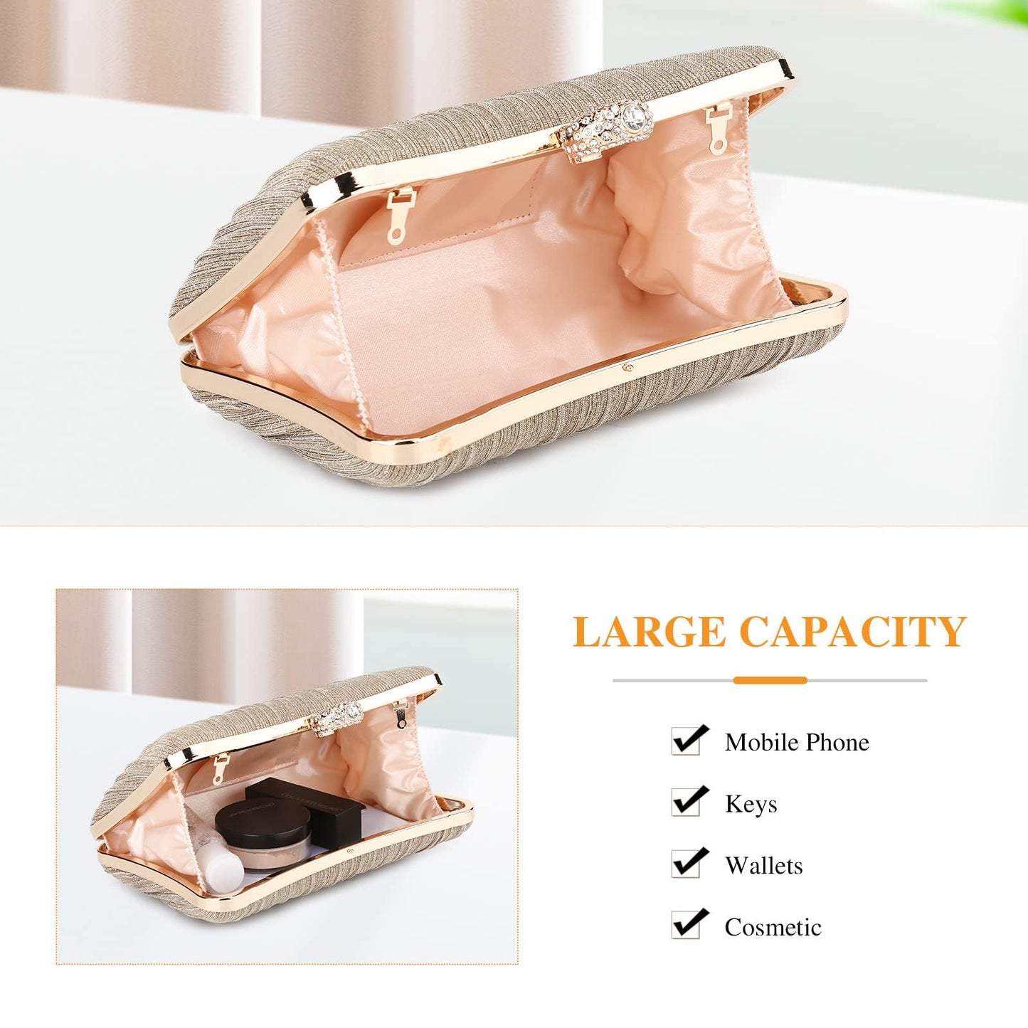 Tanpell Champagne Clutch Purses for Women Wedding Bride Evening Bag Party Clutch Wallet Women's Evening Handbags (Champagne)