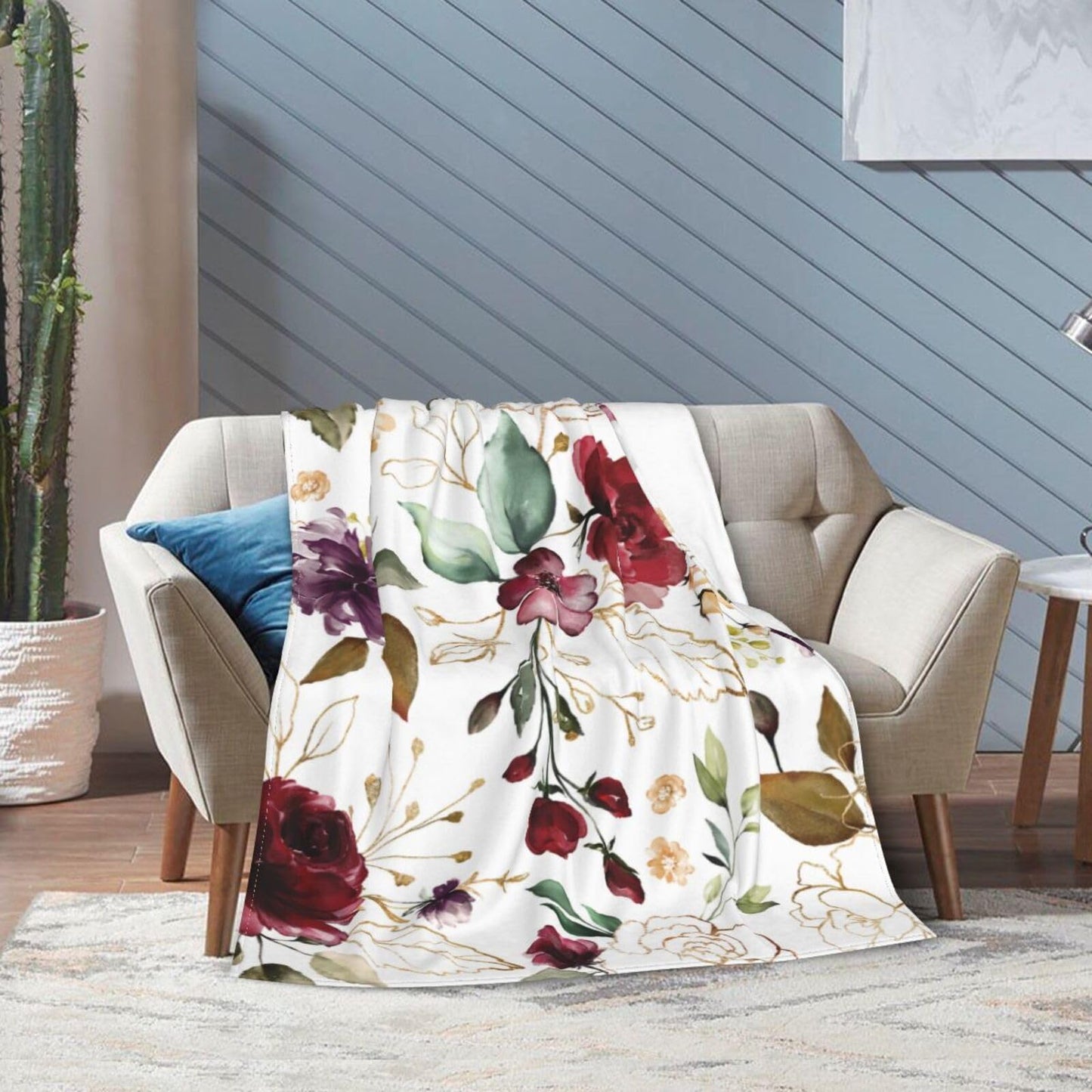 Trendy Rose Gold Flower Pretty Blanket Soft Lightweight Throw Blankets Cozy Flannel Bed Throws for Sofa Couch Travel Home Room Bedroom Decor Gifts for Girls Women Adults 60"x50"