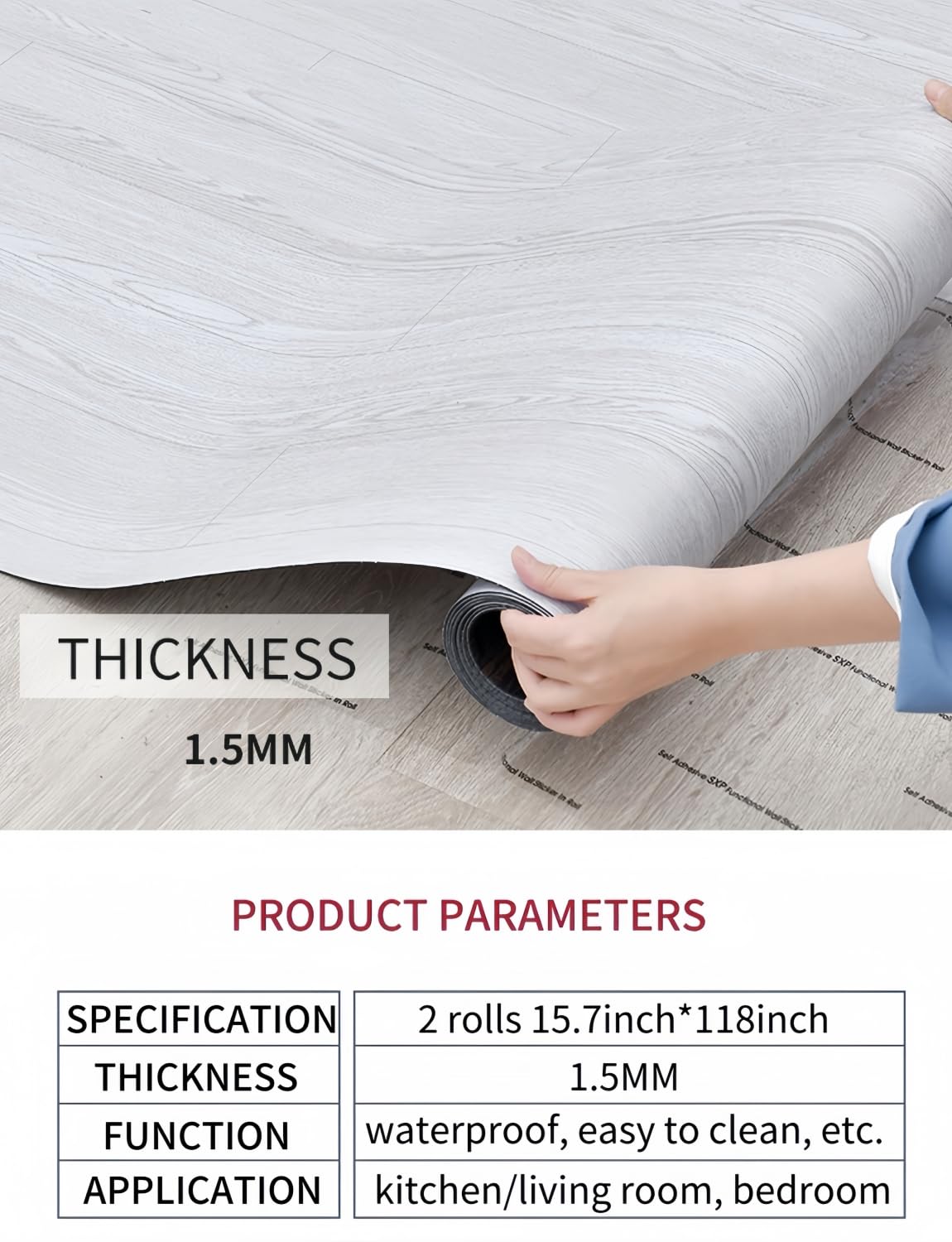 2 Rolls 15.7'' Wide Peel and Stick Floor Tiles FOGZUVR: 25.73 Sq.ft Self-Adhesive Thick Vinyl Flooring, Durable Waterproof Wood Grain Large Plank for Bathroom & Kitchen (Paleish Grey‌, 118''x15.7'')