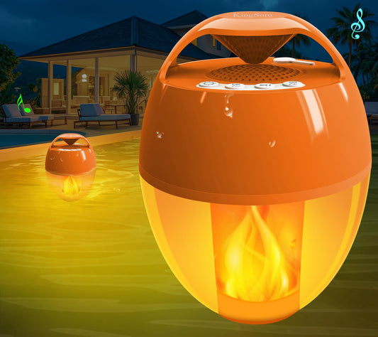 KingSom Bluetooth Pool Speaker, Floating Pool Speakers with LED Flame Light, IP68 Waterproof Hot Tub Speakers,Floating Bluetooth speaker for Pool,Loud Stereo Sound,Hands-Free,24H Playtime pool Speaker