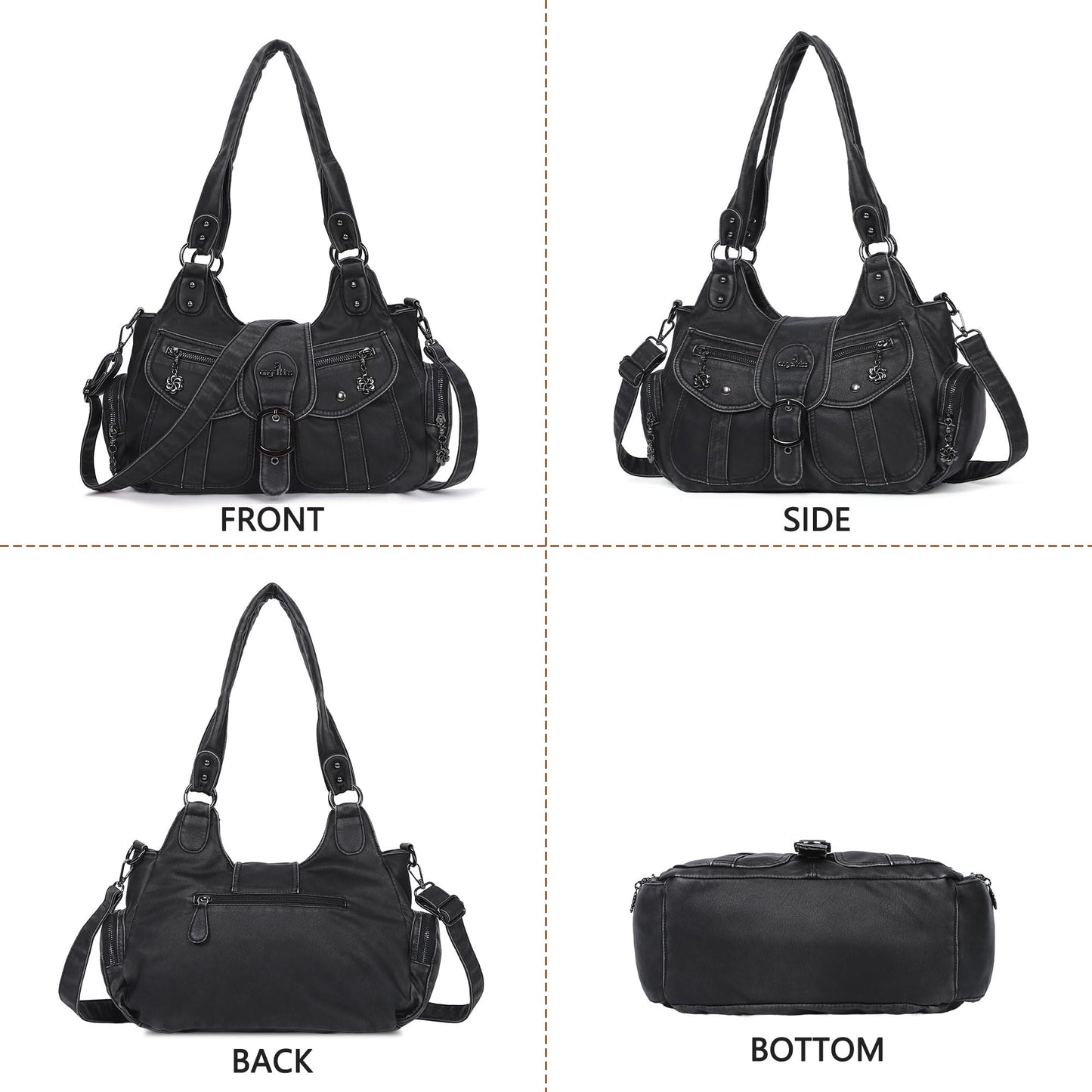 Angel Kiss Hobo Bags for Women Vegan Leather Shoulder Purses and Handbags Ladies Roomy Tote Bags Purse with Crossbody Strap,Black