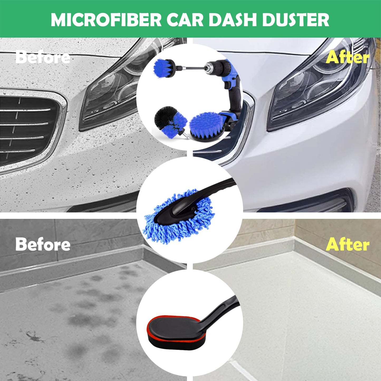 Yauhar 10Pcs Car Detailing Cleaning Tools Kit Contains Tire Dressing Sponge Brush, All Purpose Drill Brush Set Attachment and Microfiber Car Dash Duster Brush for Auto Care