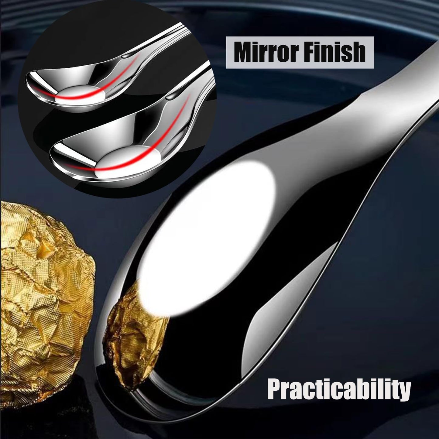 MIUPOO Thickened Stainless Steel Soup Spoons, Asian Chinese Japanese Flat Soup Spoons Large for for Ramen Noodles Bowl Table Serving, Silver,1.5×7Inches, 4 Pieces