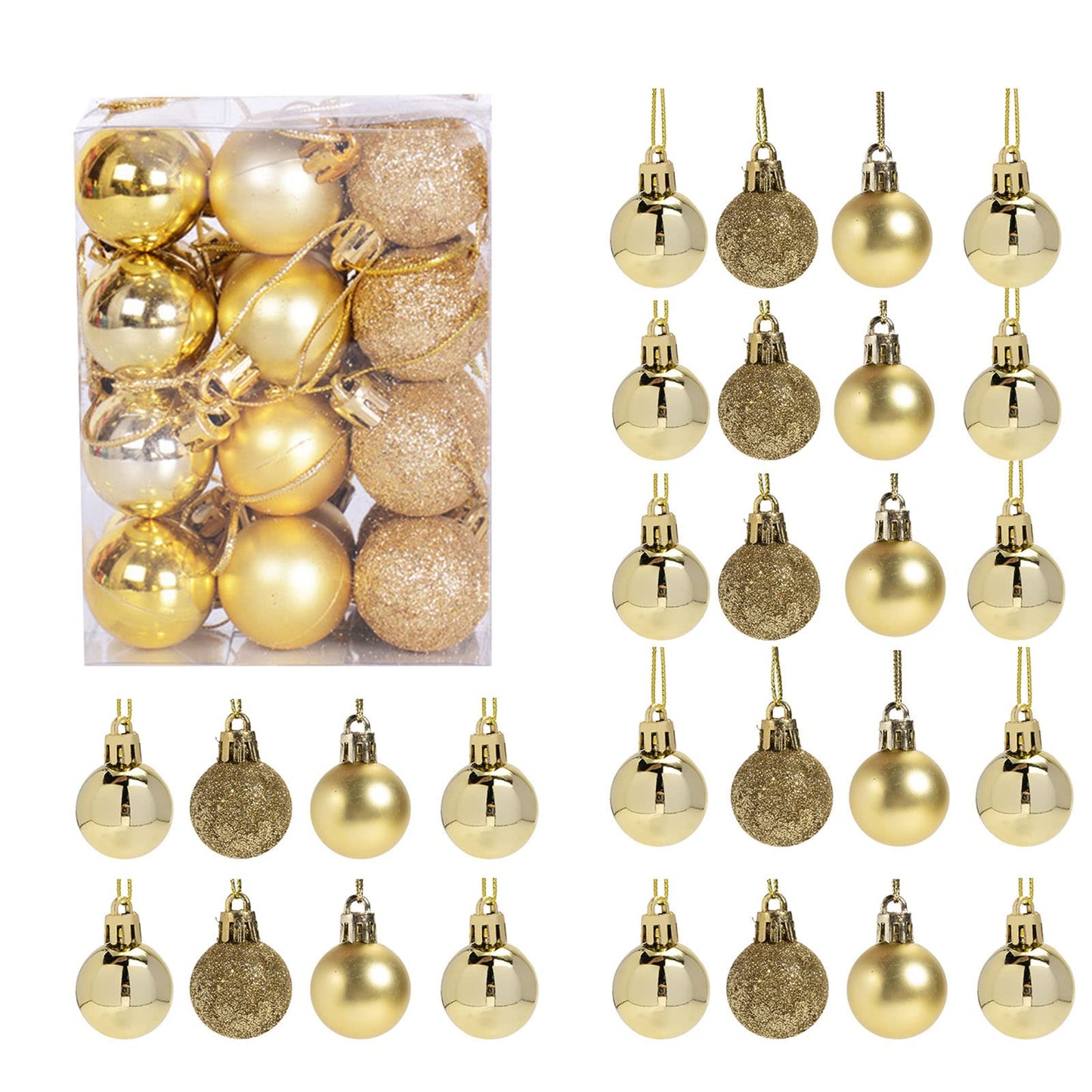 GOOTRADES Set of 24 Mini Shatterproof Christmas Balls Tree Ornaments Party Decoration, 3cm/1.1'' (Gold)