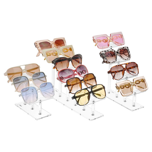 MOOCA 2 Pcs Set, 3 Tier Acrylic Eyewear Display Stand, Sunglasses Rack Holder, Sunglasses Stand, Eyewear Organizer for Eyeglasses, 5 in H
