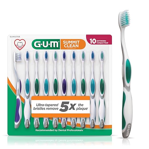 GUM Summit+ Soft Toothbrush, Ultra Fine Tapered Bristles for More Effective Plaque Removal, Extra Soft Toothbrushes for Adults, 10 Count