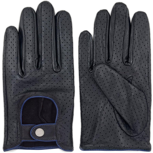Zjjseloru Mens Genuine Lambskin Leather Driving Gloves Unlined, Touchscreen, Black&blue, XXL
