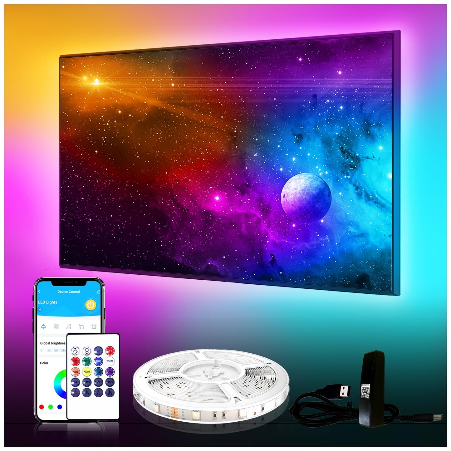 DAYBETTER TV Led Backlight, 14.8ft for 65-75in TV, USB Powered Lights kit, Led Strip Lights Music Sync Remote, RGB Lamp for Gaming Bedroom Room HDTV Mood Lighting