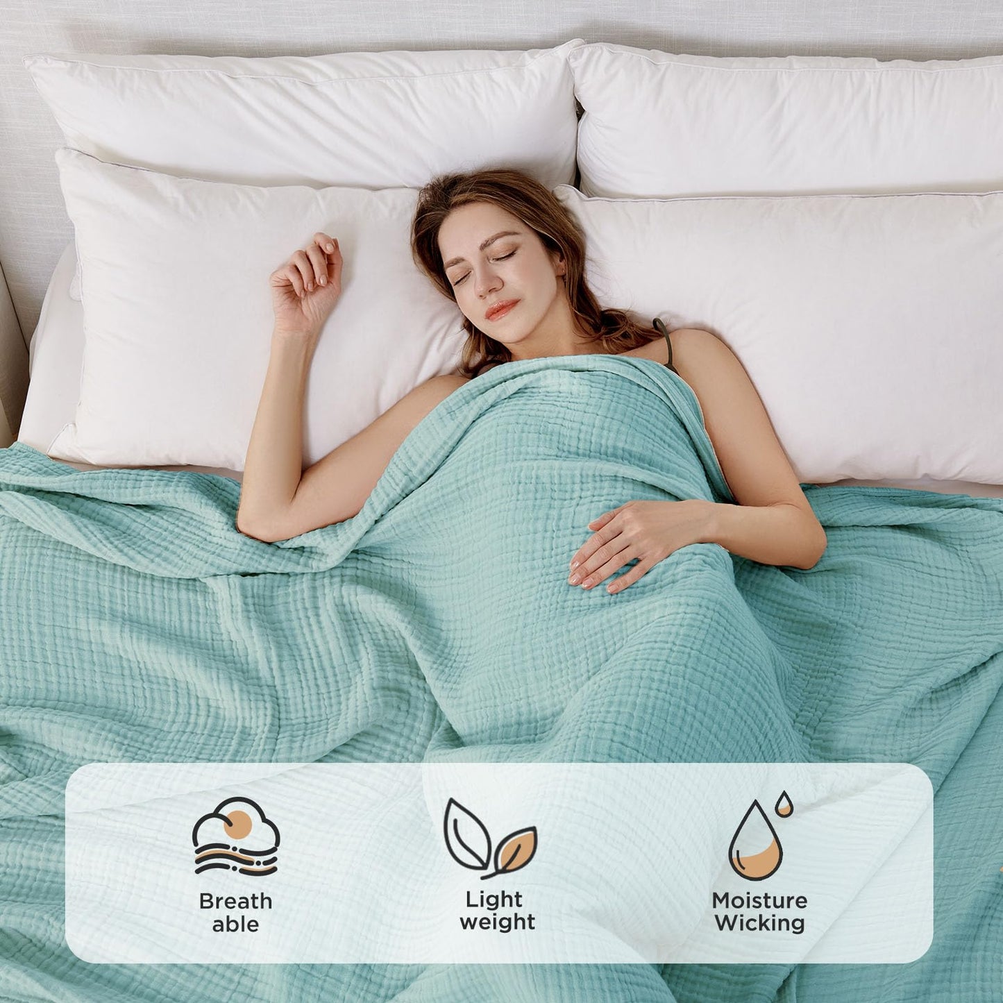 Joydeco 100% Cotton Muslin Throw Blanket for Couch Bed and Sofa, 4-Layer Lightweight and Breathable Soft Gauze Blanket for All Season, Luxury Throws Cotton Blanket Gift(Teal, 55"x75")