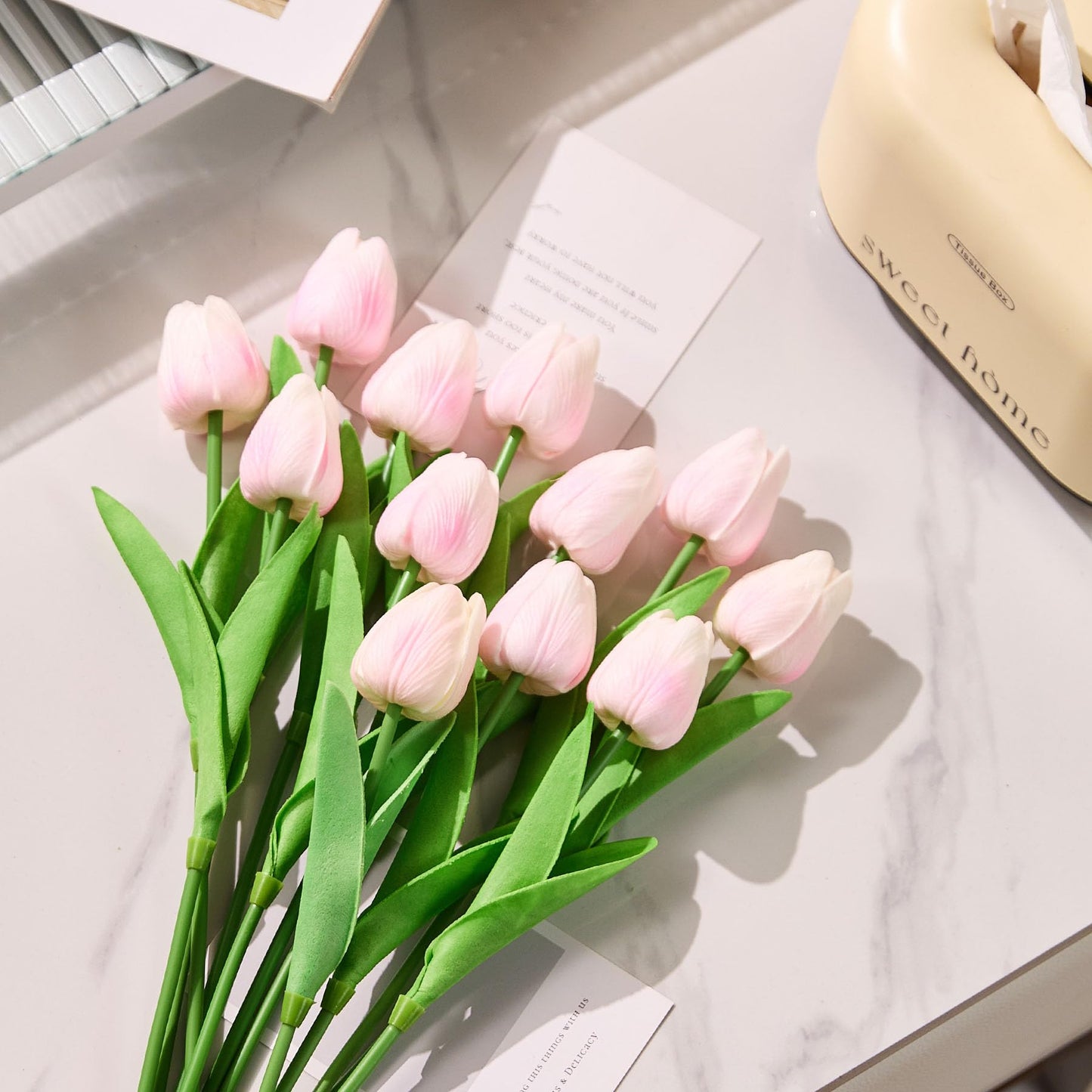 Drewev 30 Pcs Tulips Artificial Flowers Fake Pink Flowers Latex Tulips Real Touch 13" Silk Flower for Spring Mother's Day Easter Gifts in Bulk Home Kitchen Wedding Decorations