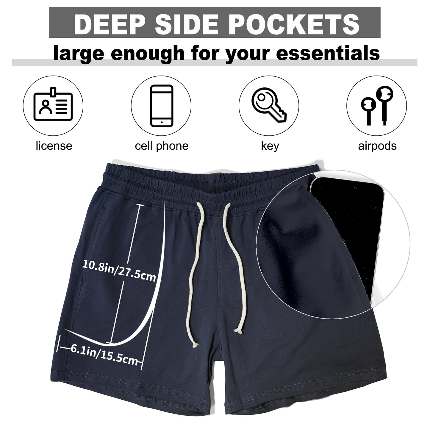AIMPACT Mens Workout Sweat Shorts 5 Inch Cotton Casual Fitness Mens Athletic Gym Shorts with Pockets Navy